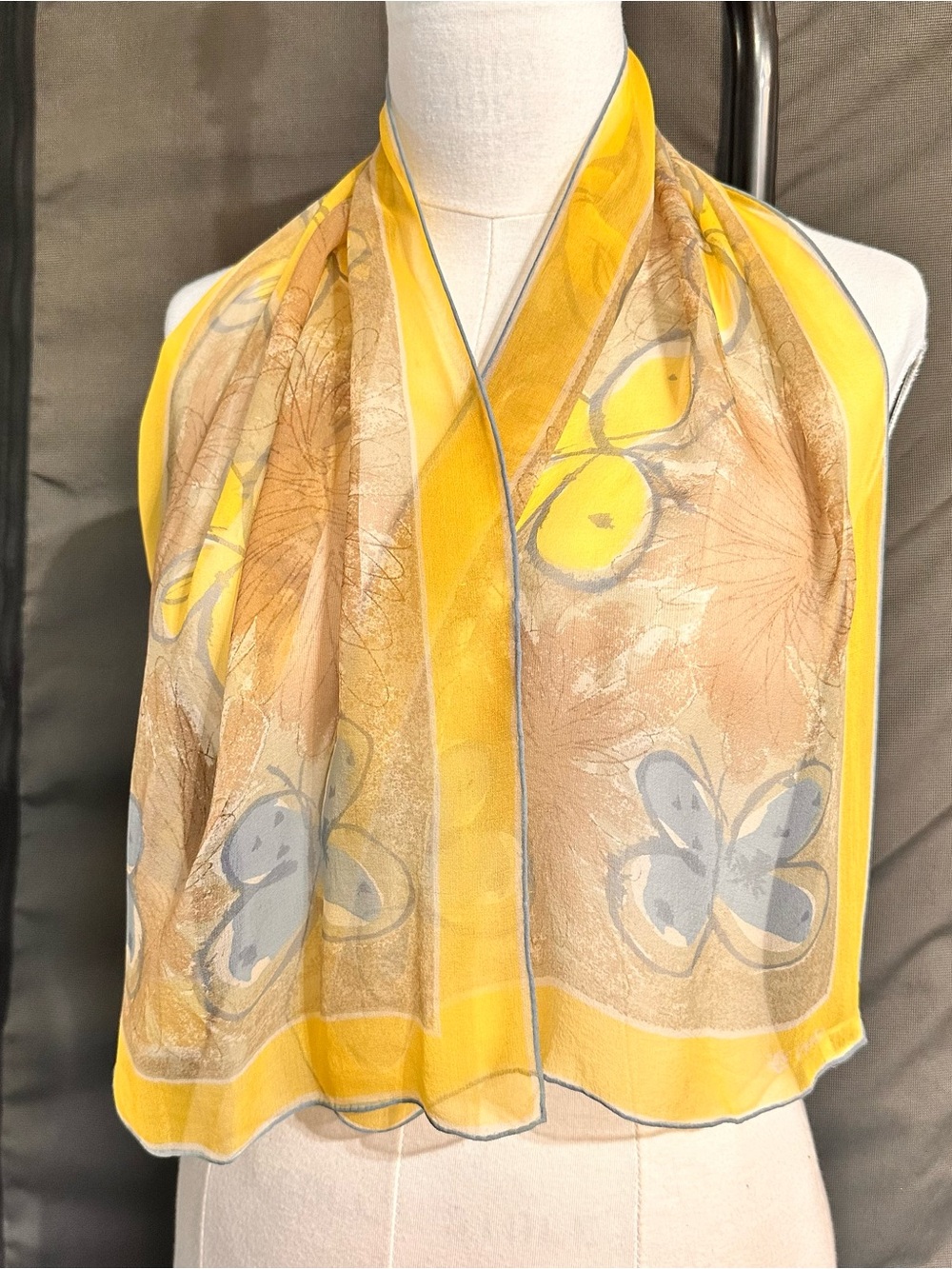 Yellow Floral Silk Scarf - Lightweight Women's Accessory Vera Neumann Japan